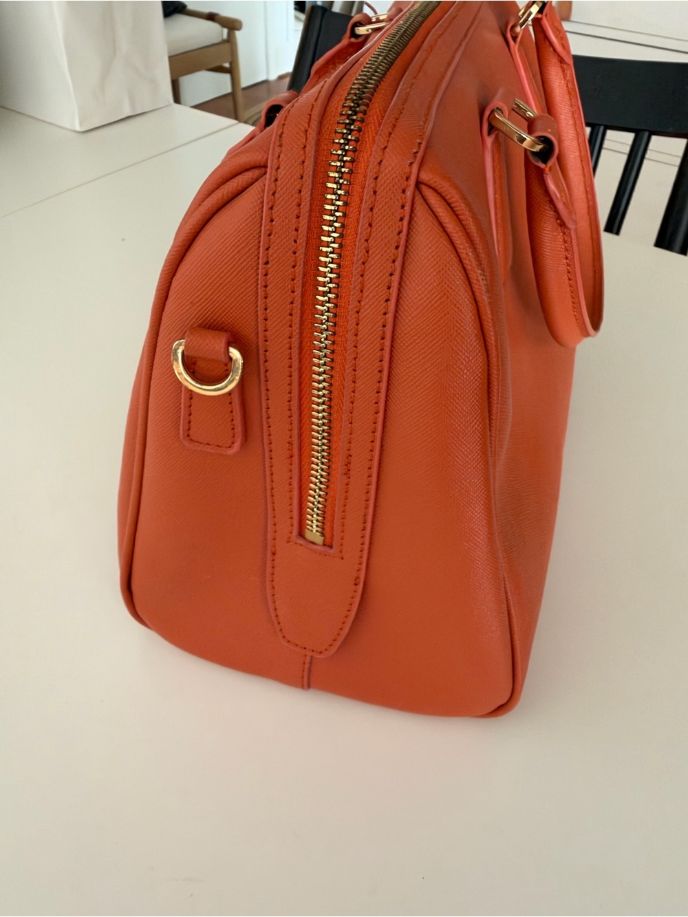 Prada Saffiano Lux Bowler Bag Papaya Orange Leather Top Handle Satchel - Picture 8 of 15